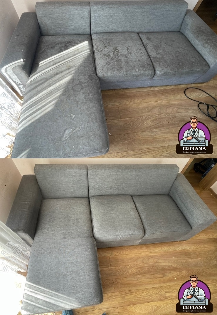 Pranie narożnika Kielce efekt przed i po czyszczeniu 