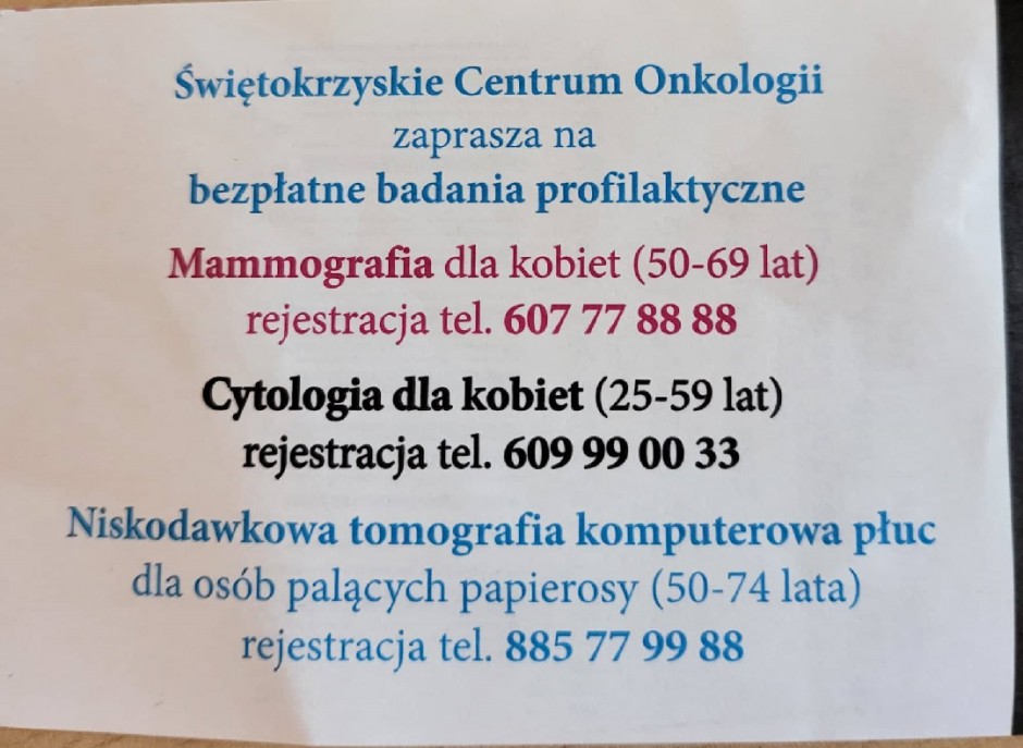 Bilety z promocją badań w Świętokrzyskim Centrum Onkologii