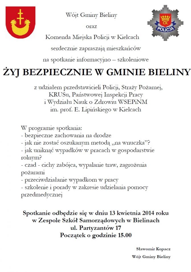 Żyj bezpiecznie w gminie Bieliny