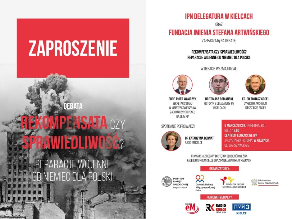 Przed nami debata: „Rekompensata czy sprawiedliwość? Reparacje wojenne od Niemiec dla Polski”