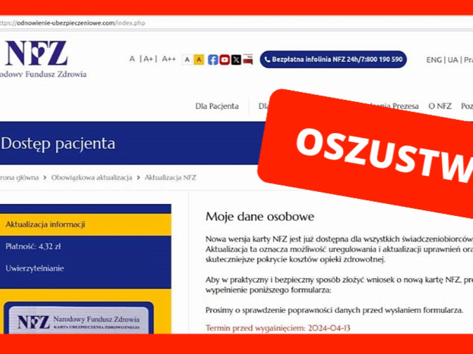 NFZ ostrzega przed fałszywymi stronami. Można stracić pieniądze!