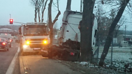 Nietypowa kolizja w Mniowie. Kierowca utknął między drzewami