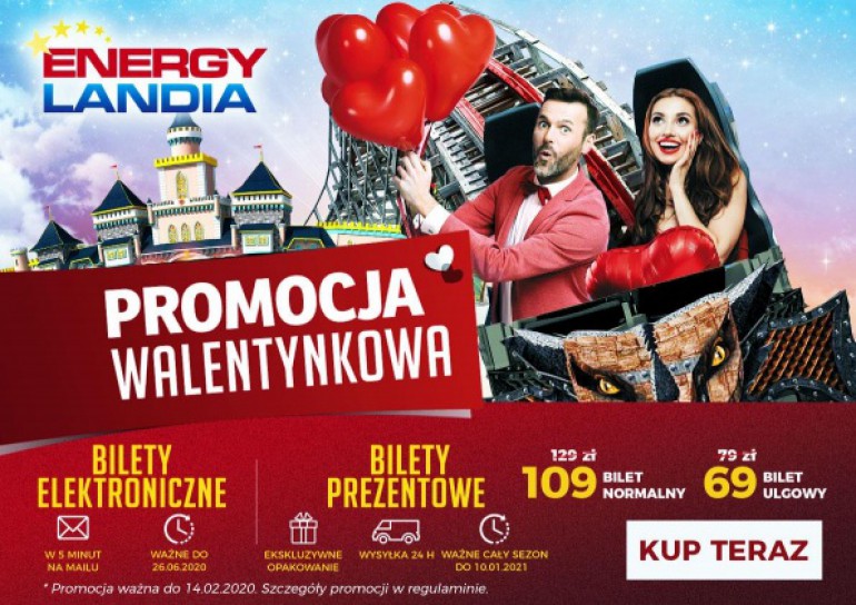 Z drugą połówką do Energylandii! Załap się na walentynkową promocję biletów do największego Parku Rozrywki w Polsce!