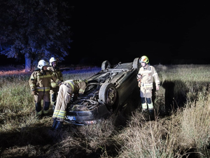 Kierowca chciał uniknąć zderzenia z sarną, auto dachowało